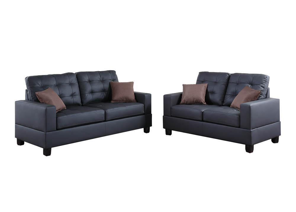 2 Pieces Sofa Set With Pillows In Black