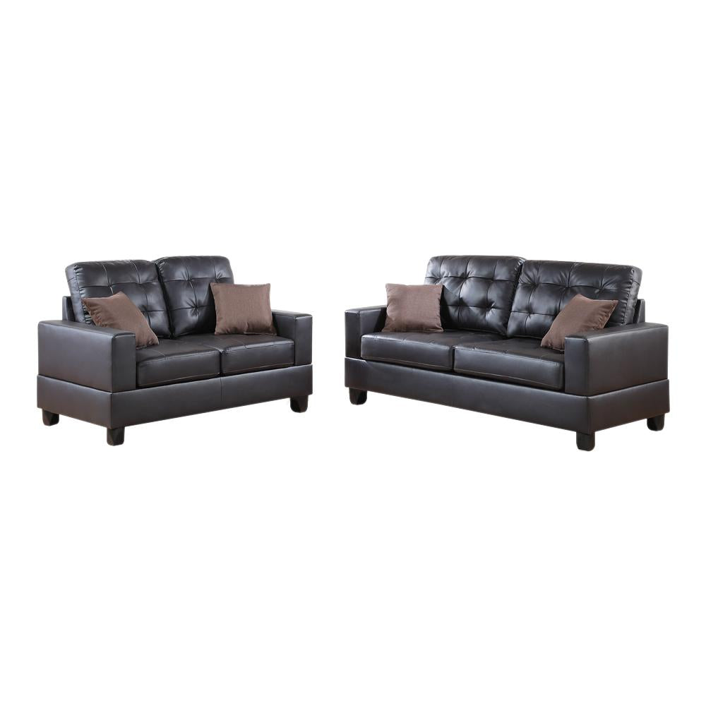 2 Pieces Sofa Set With Pillows In Dark Brown