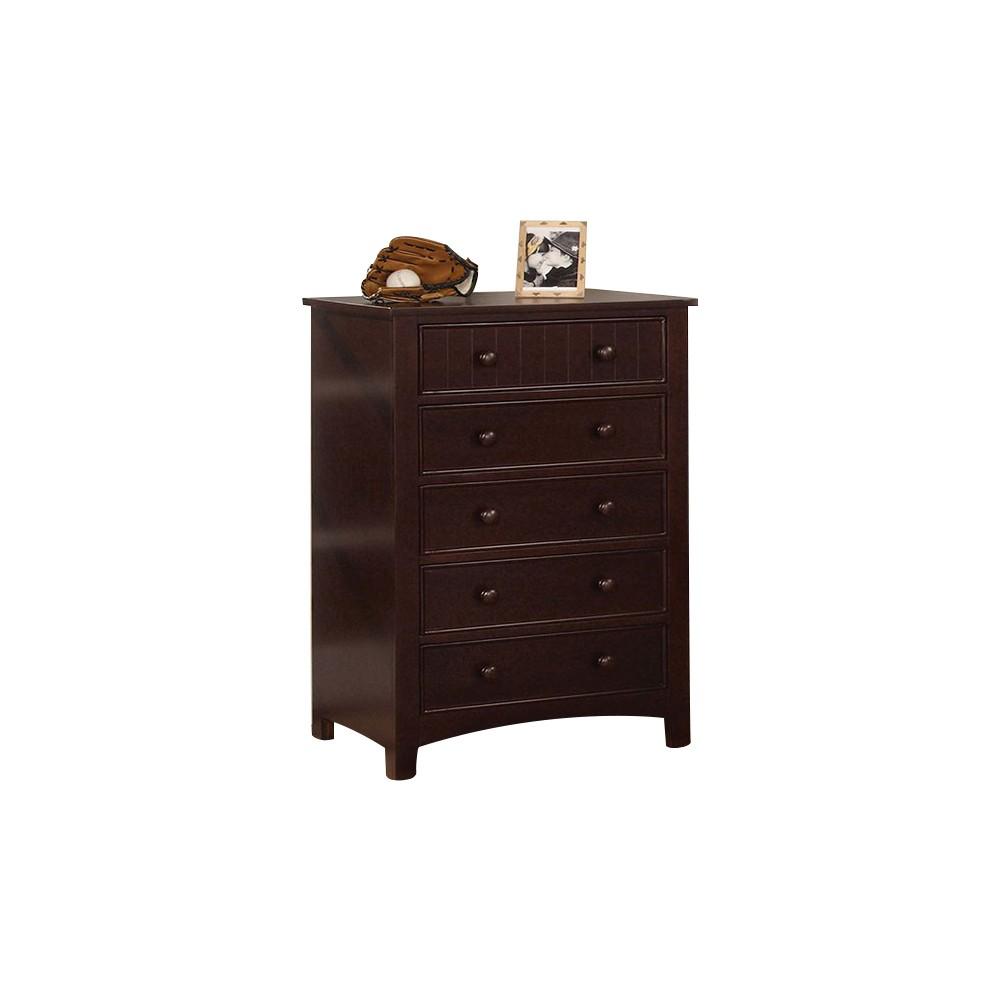 5 Drawer Transitional Chest, Dark Walnut Brown