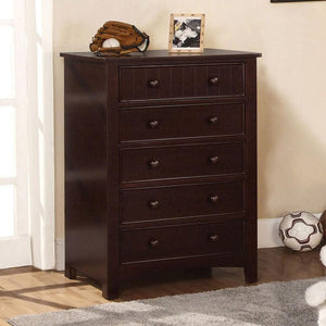 5 Drawer Transitional Chest, Dark Walnut Brown