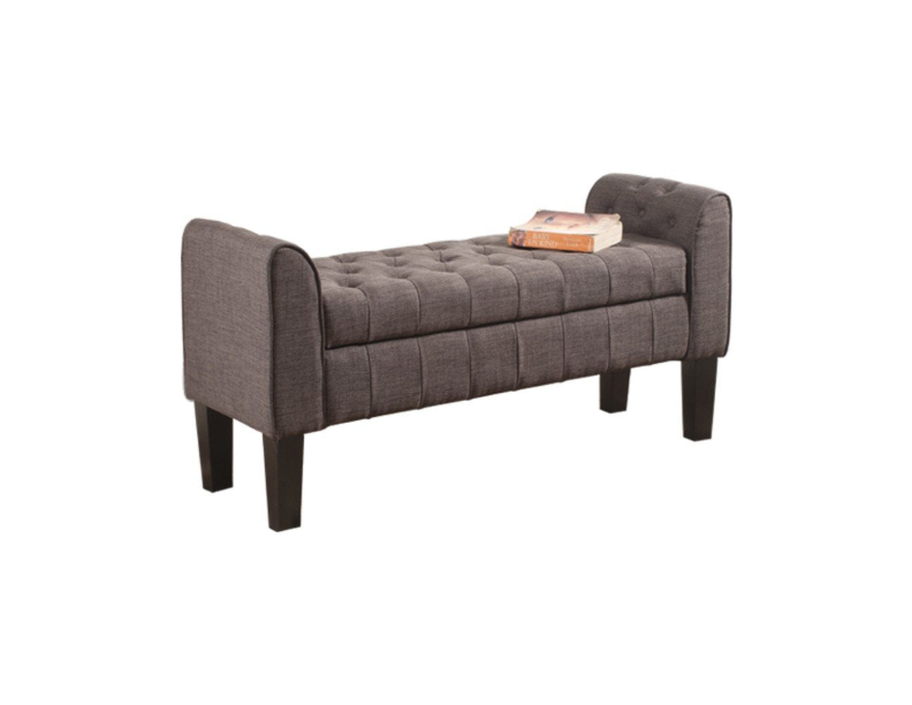 50 Inch Wooden Tufted Storage Ottoman with Armrests, Gray