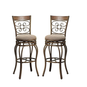 29 Inch Metal Swivel Barstool With Cushion Seat, Copper Brown, Set Of 2