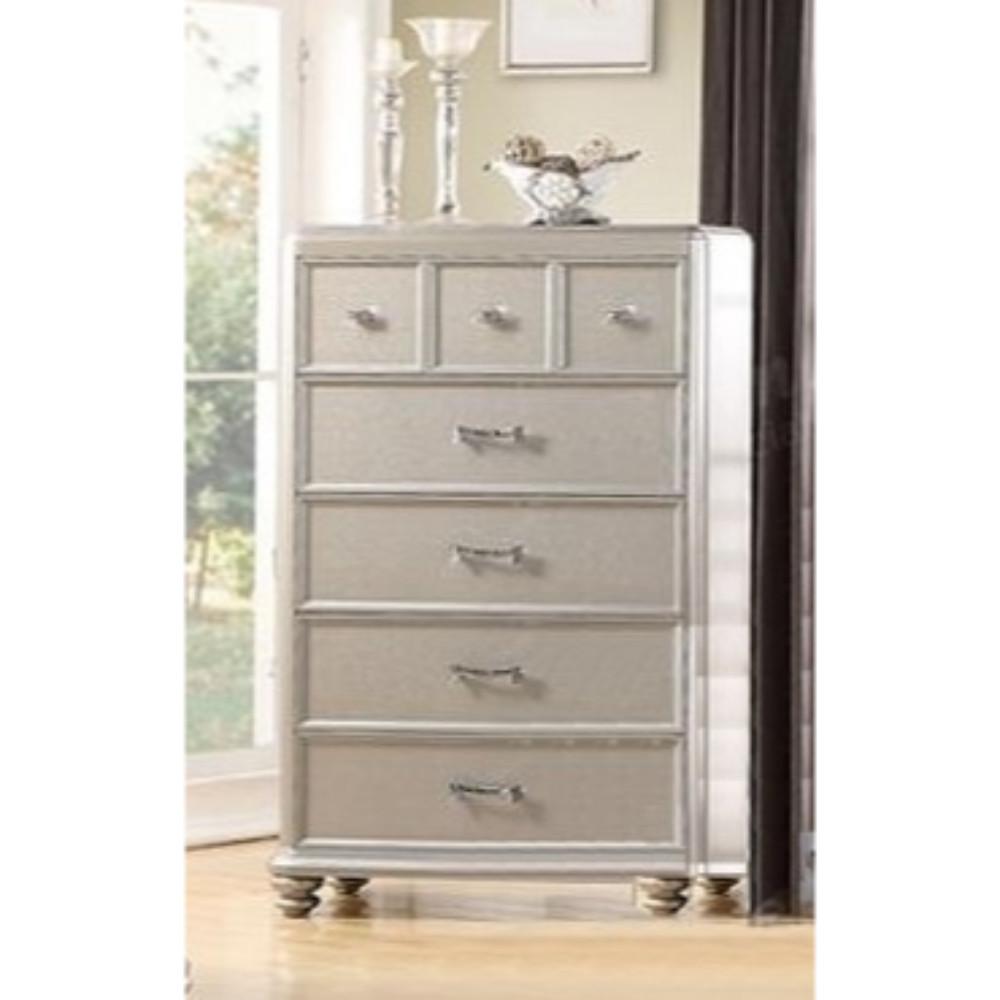 Wooden Chest With Elegant Storage Spaces, Silver