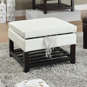 Wooden Base Ottoman With Storage, White And Black