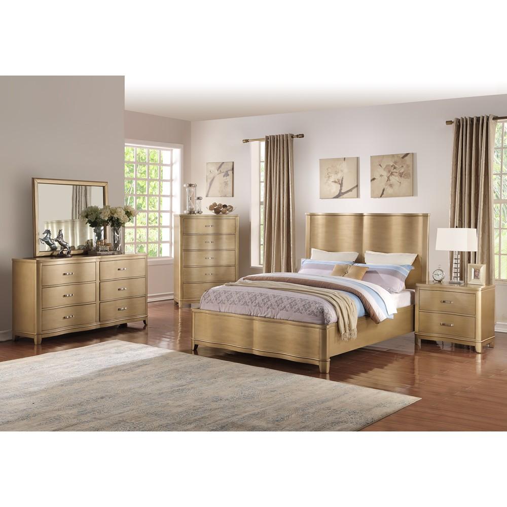 Wooden Cal.King Bed, Champagne