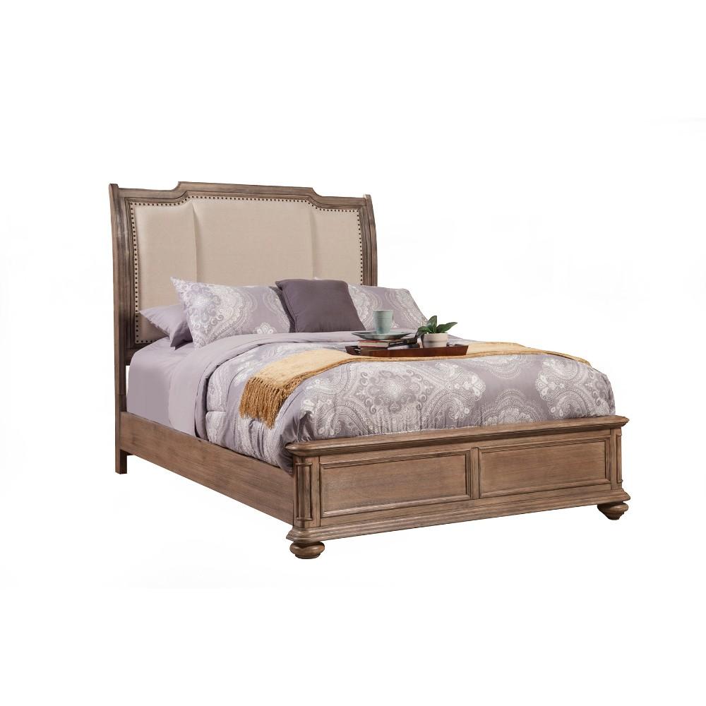 Wooden Standard King Size Upholstered Sleigh Bed in French Truffle, Brown