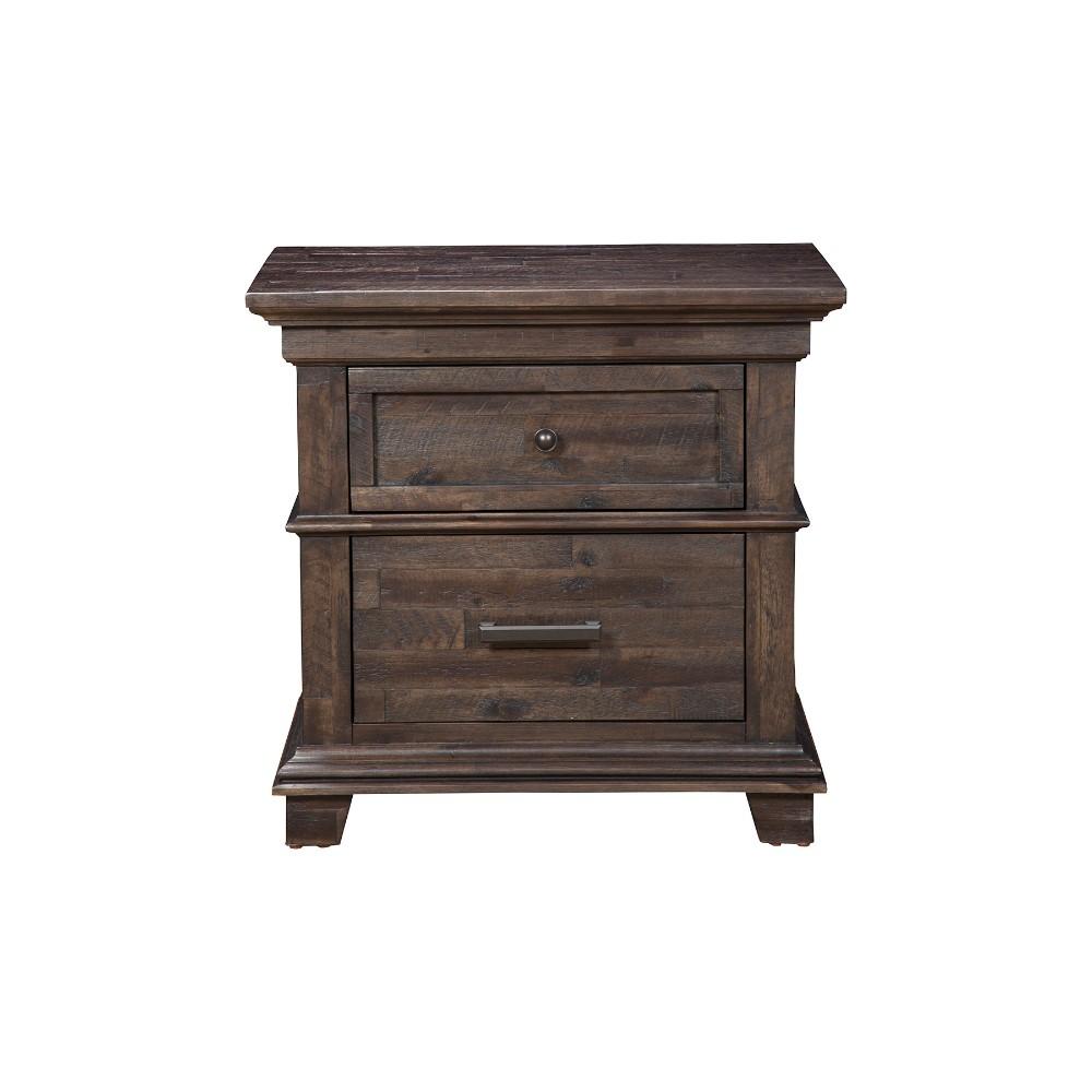 Acacia Wood Nightstand with 2 Drawer  Brown