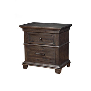 Acacia Wood Nightstand with 2 Drawer  Brown