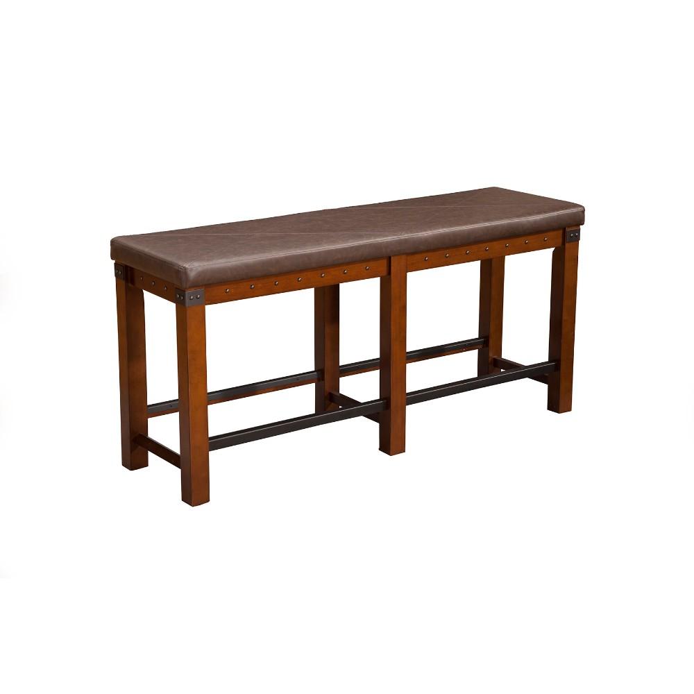 Wooden Counter Height Dining Bench With Nailhead Trim Design Brown