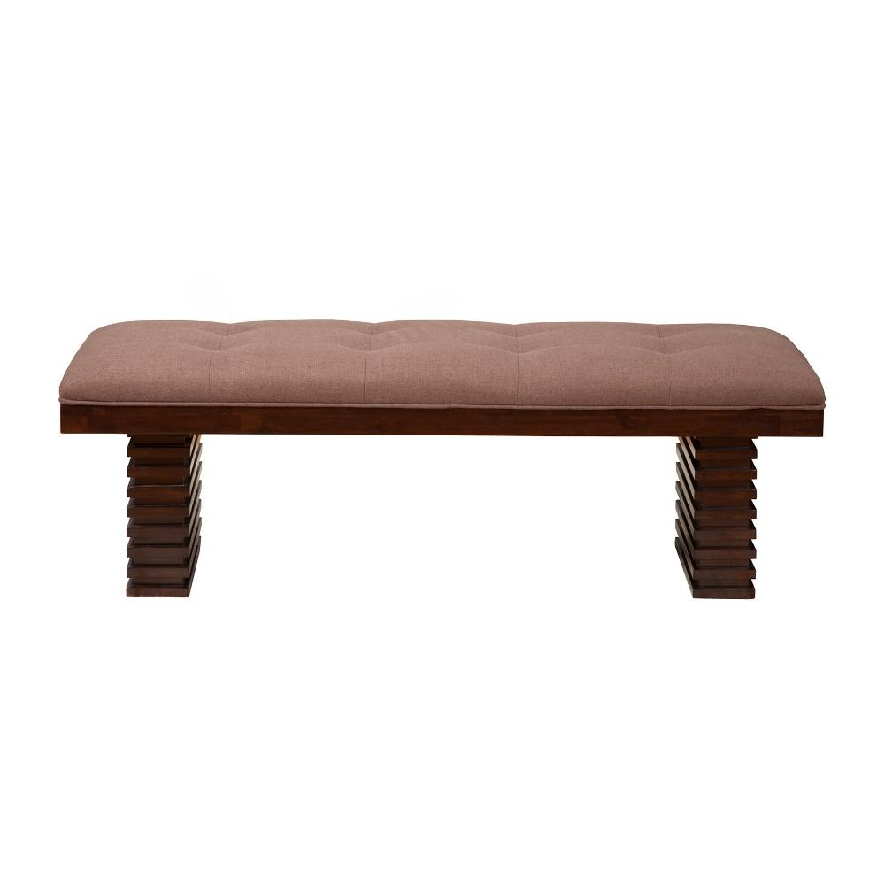 Wooden Dining Bench With Tufted Upholstery Brown