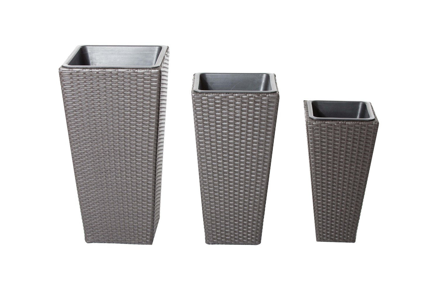 Anodized Aluminum Rattan Planter Brown Set of 3