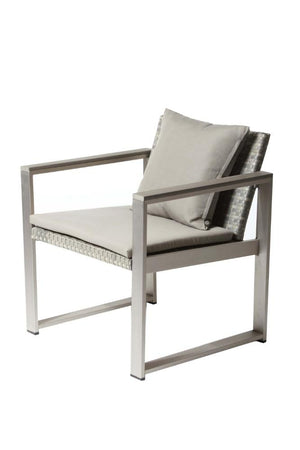 Aluminum Upholstered Cushioned Chair with Rattan, Gray/Taupe