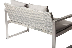 Anodized Aluminum Upholstered Cushioned Sofa with Rattan, Gray/Taupe