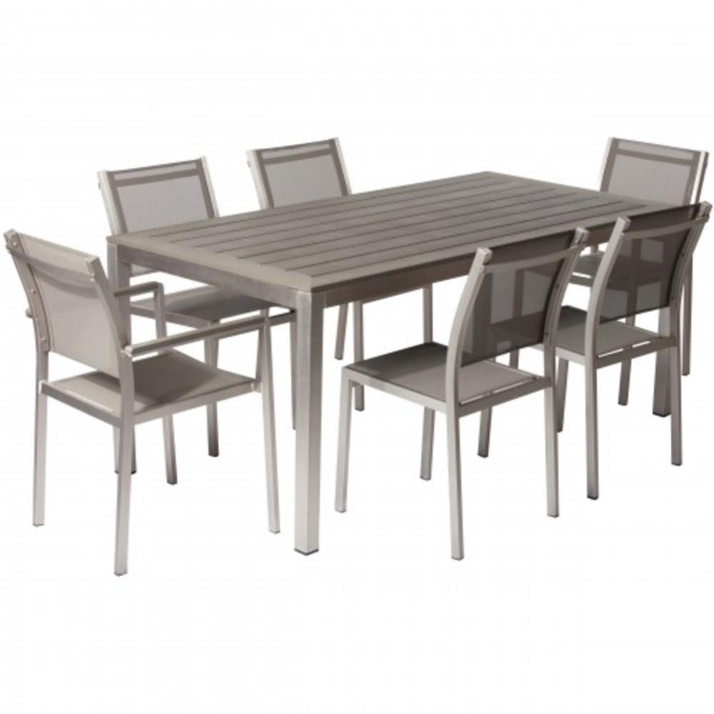 Anodized Aluminum 7 piece Modern Outdoor Dining Set In Gray