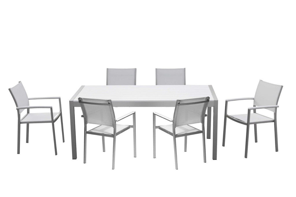 Aluminum 7 piece Modern Outdoor Dining Set In White