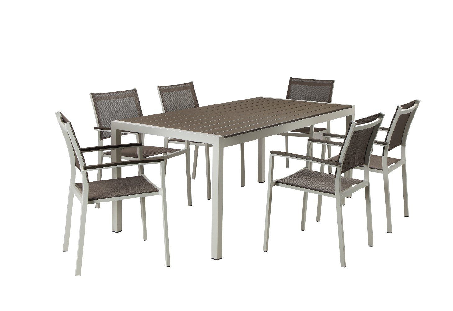 Aluminum 7 piece Modern Outdoor Dining Set In White/Gray