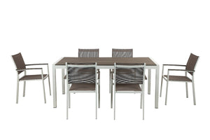 Aluminum 7 piece Modern Outdoor Dining Set In White/Gray