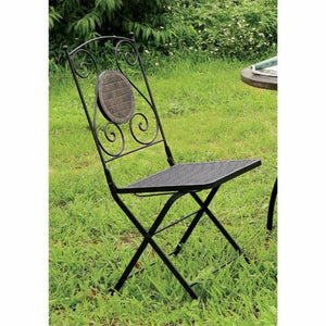 2 Piece Minimalistic Folding Metal Chair With Decoration On Back, Black