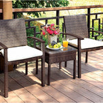 3 Piece Aluminum Wicker Framed Patio Set, White, Brown