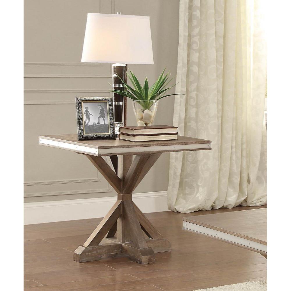 Wooden Square Table With X-Base Pedestal, Natural Rustic Brown