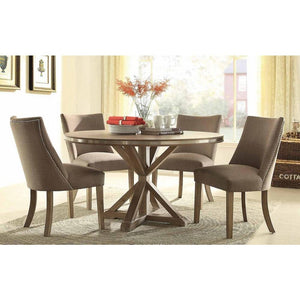 Wooden Round Shaped Dinning Table With X-Base Pedestal, Rustic Brown