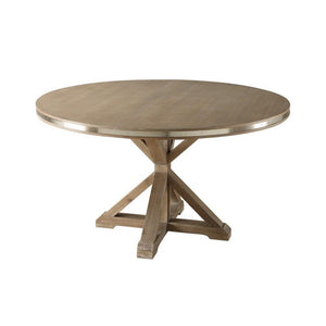 Wooden Round Shaped Dinning Table With X-Base Pedestal, Rustic Brown