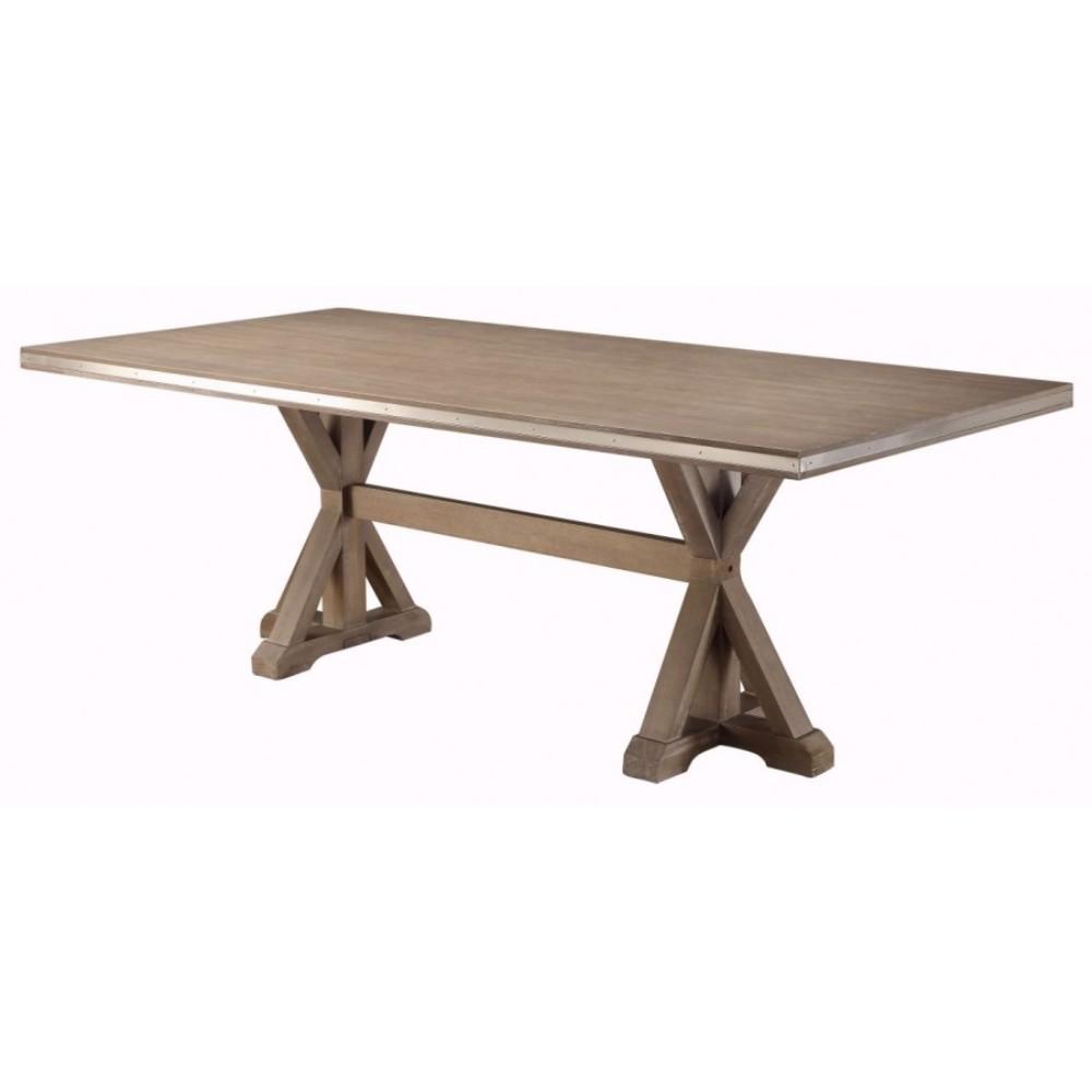 Wooden Rectangular Dinning Table With X-Base Double Pedestal, Brown