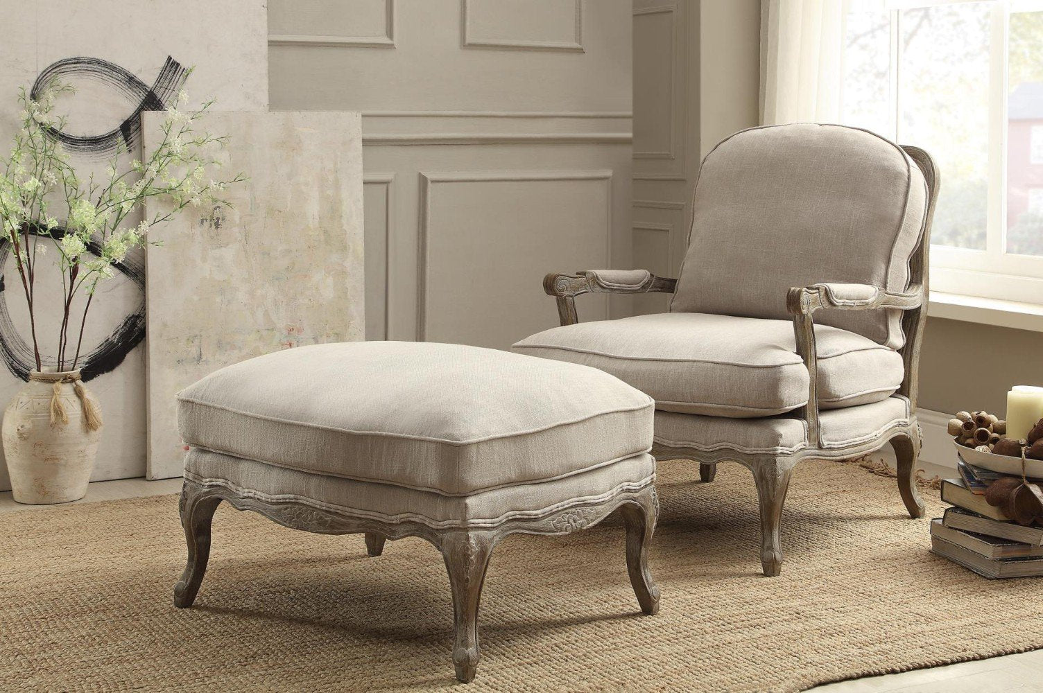 Wooden Ottoman With Reversible Cushion Seat In Cream