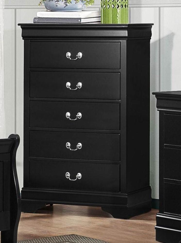 5 Drawers Wooden Chest With Silver Pulls Black