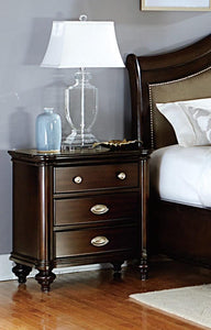 Wooden Nightstand With Three Drawers in Dark Cherry