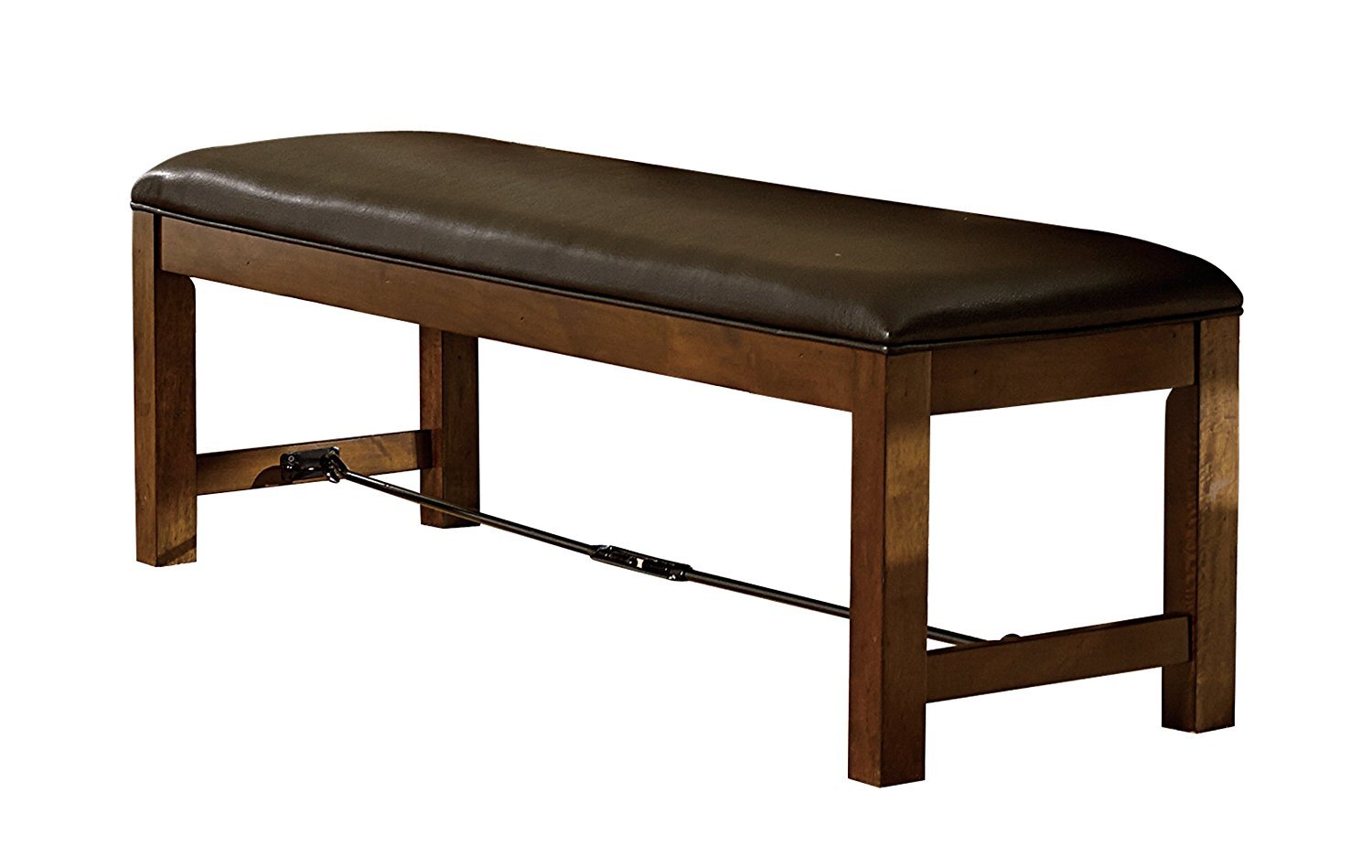 Wood & Leather Bench with Turnbuckle, Burnished Brown/Dark Brown