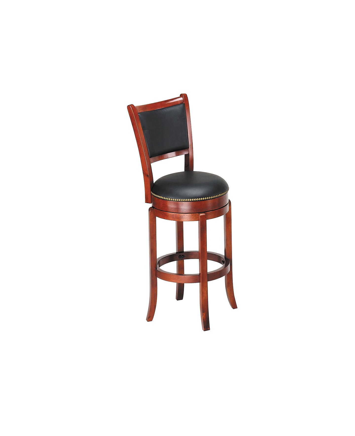 Wood & Leather Bar Height Chair With Swivel Mechanism, Oak Brown And Black