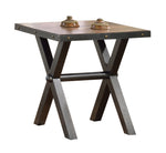 Wooden End Table with Metal X Shape Legs, Cherry Brown