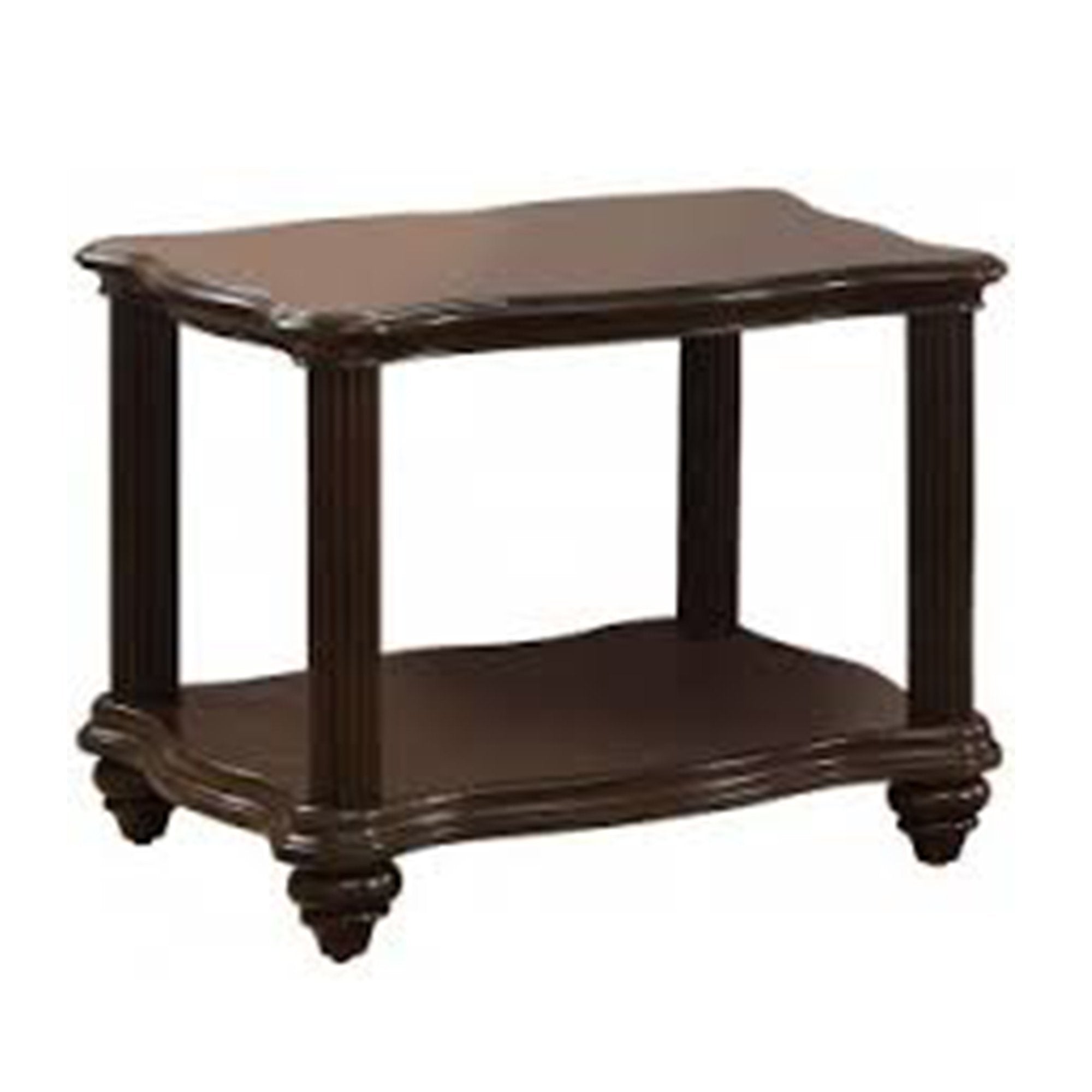 Wooden End Table with Lower Shelf, Dark Walnut Brown