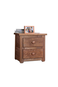 Wooden 2 Drawers Night Stand In Mahogany Finish, Brown