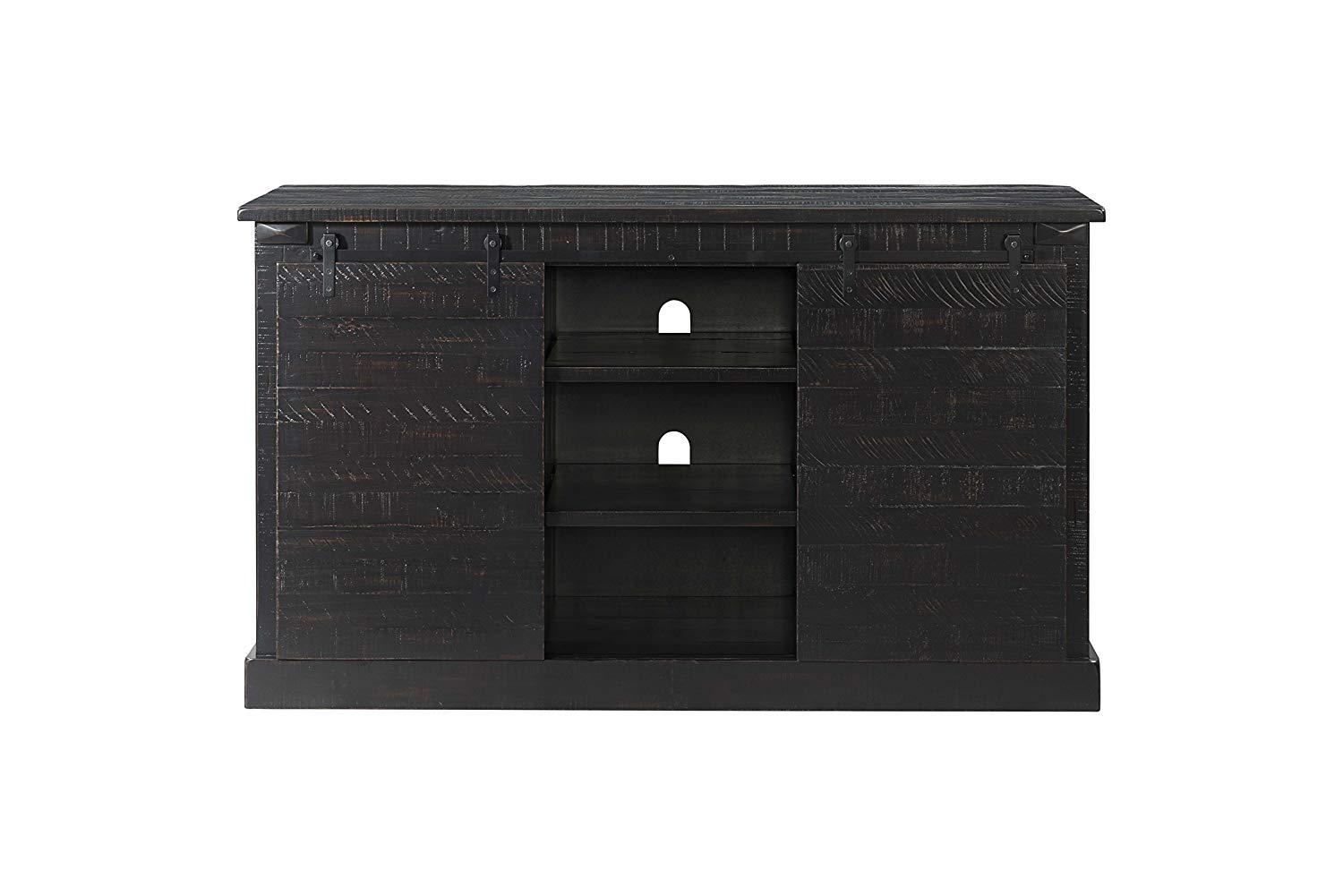 Wooden TV Stand With Sliding Doors and Spacious Shelves, Antique Black