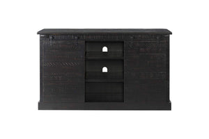 Wooden TV Stand With Sliding Doors and Spacious Shelves, Antique Black