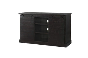 Wooden TV Stand With Sliding Doors and Spacious Shelves, Antique Black