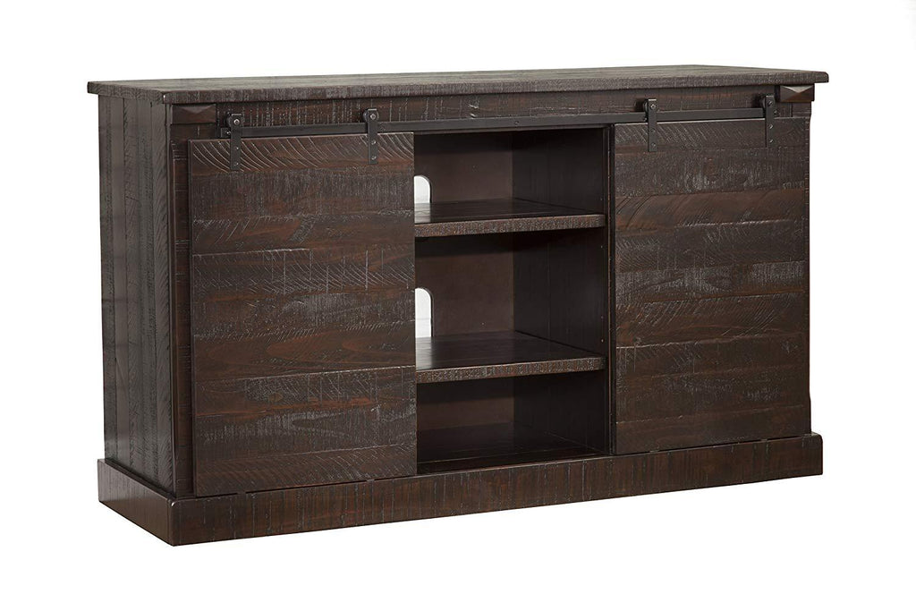 Wooden TV Stand With Sliding Doors and Spacious Shelves, Espresso Brown