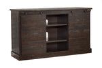 Wooden TV Stand With Sliding Doors and Spacious Shelves, Espresso Brown