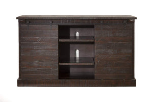 Wooden TV Stand With Sliding Doors and Spacious Shelves, Espresso Brown