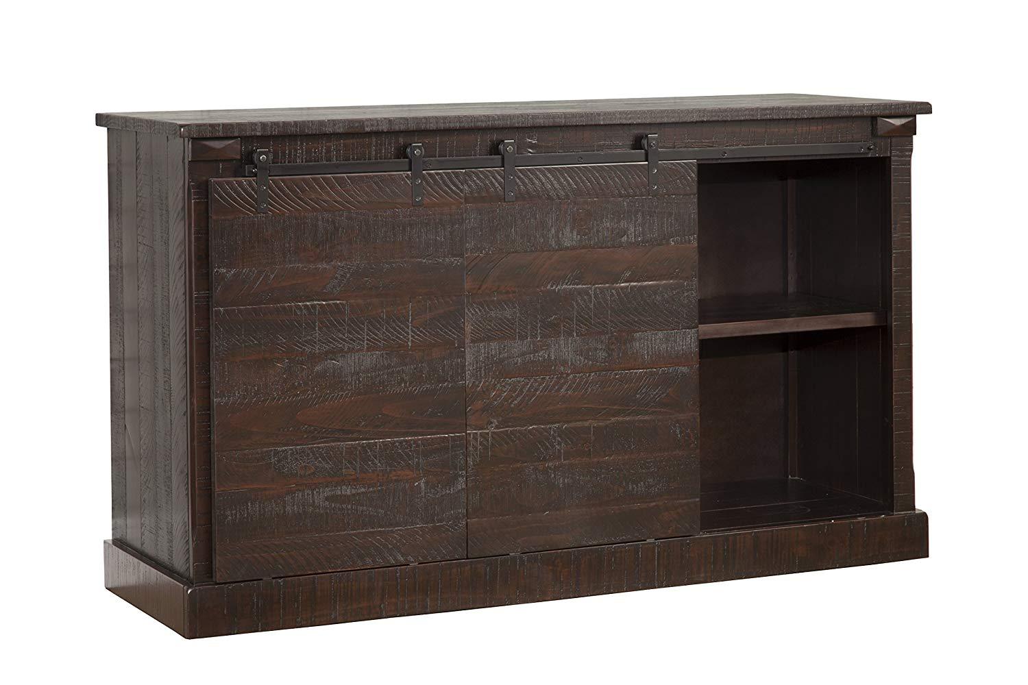 Wooden TV Stand With Sliding Doors and Spacious Shelves, Espresso Brown