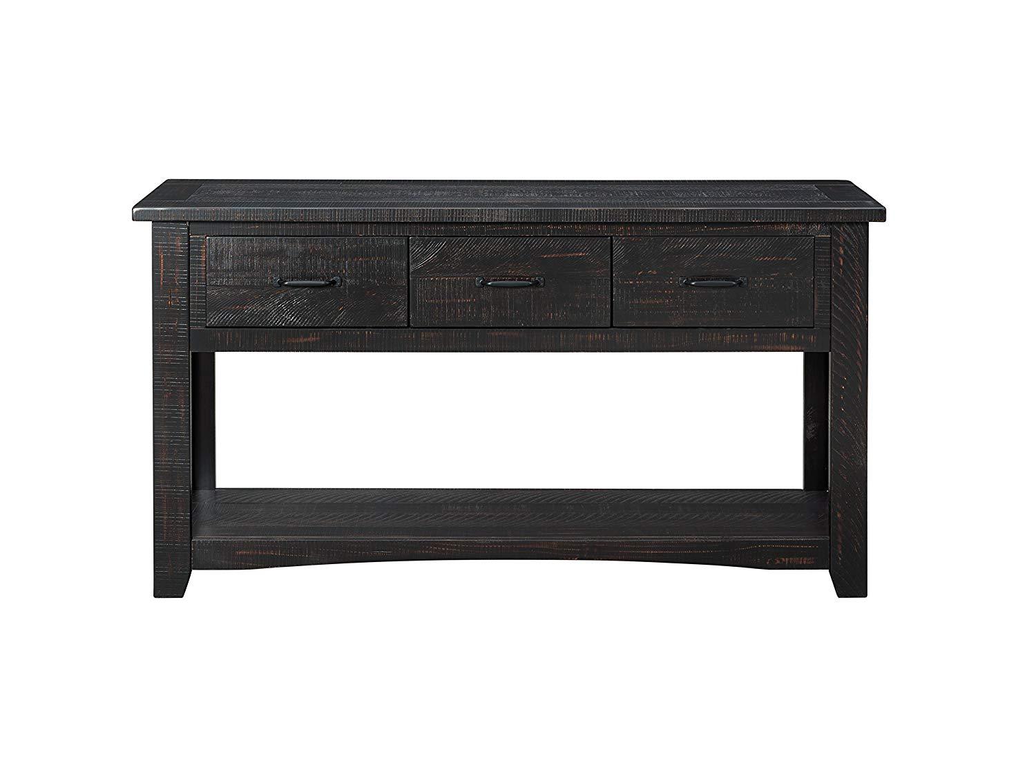 Wooden Console Table With Three Drawers, Antique Black