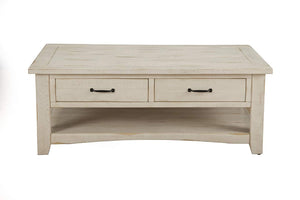 Wooden Coffee Table With Two Drawers, Antique White