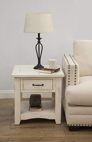 Wooden End Table With 1 Drawer & 1 Shelf, Antique White