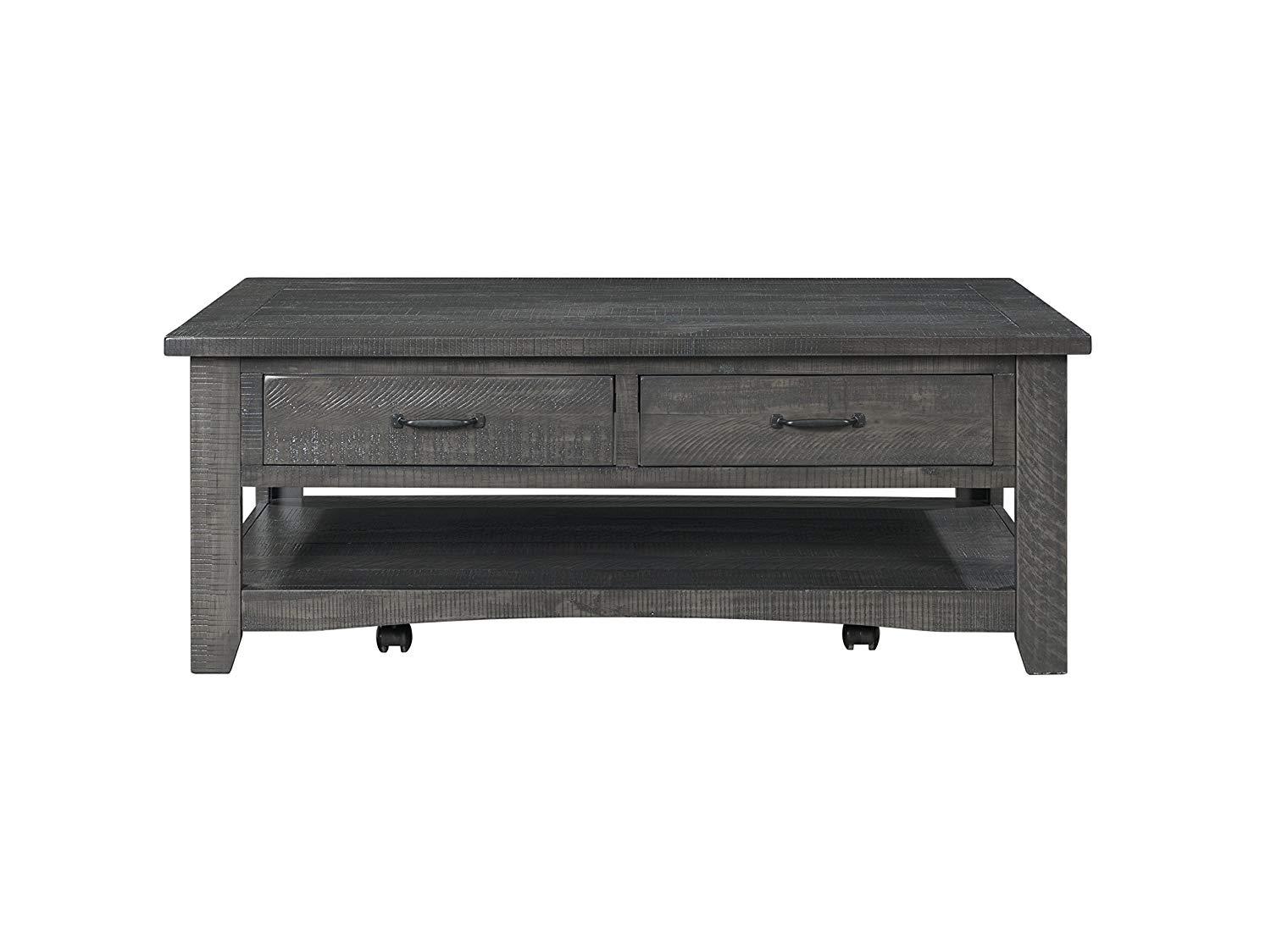 Wooden Coffee Table With Two Spacious Drawers, Gray