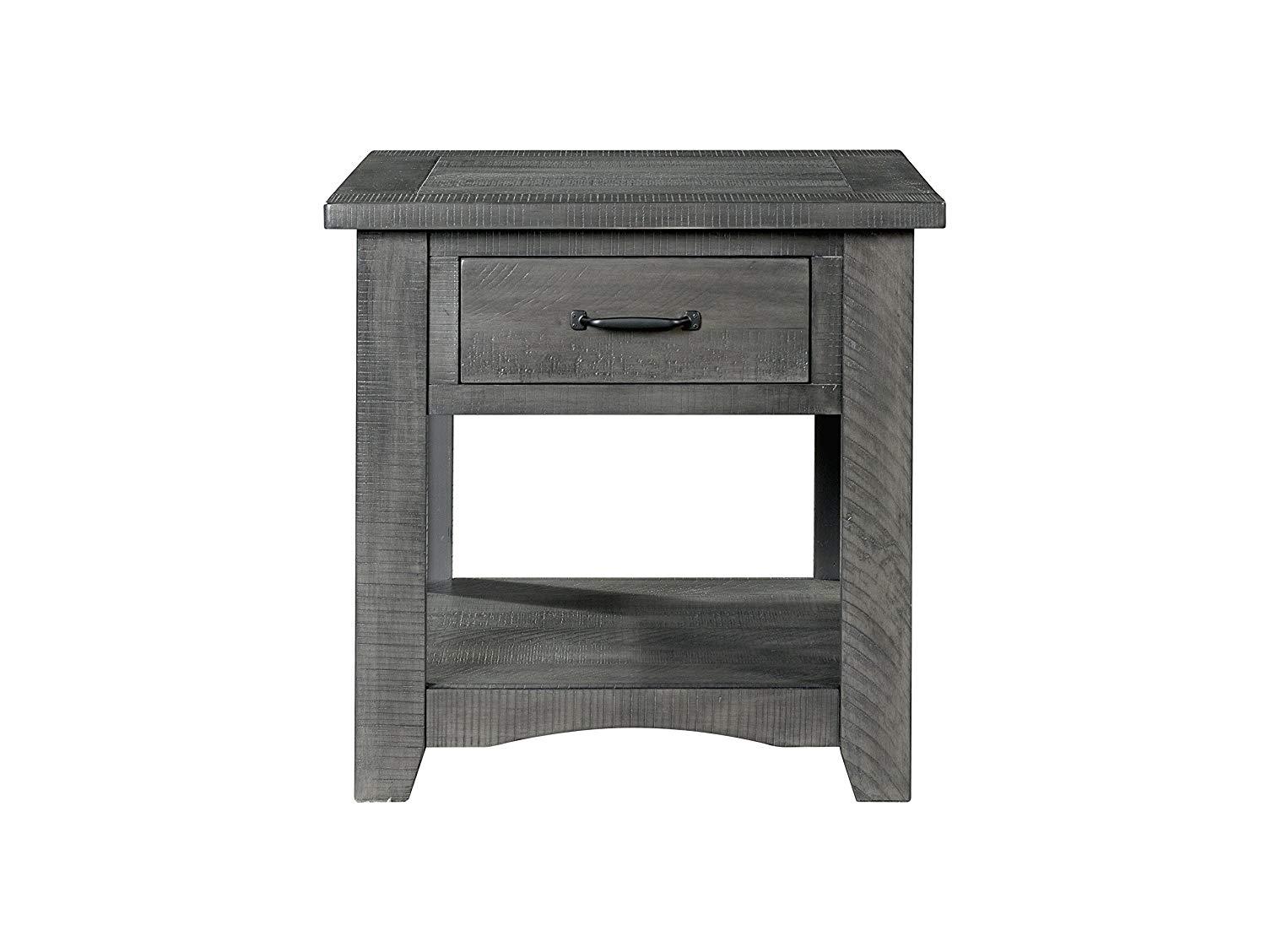 Wooden End Table With 1 Drawer & 1 Shelf, Gray