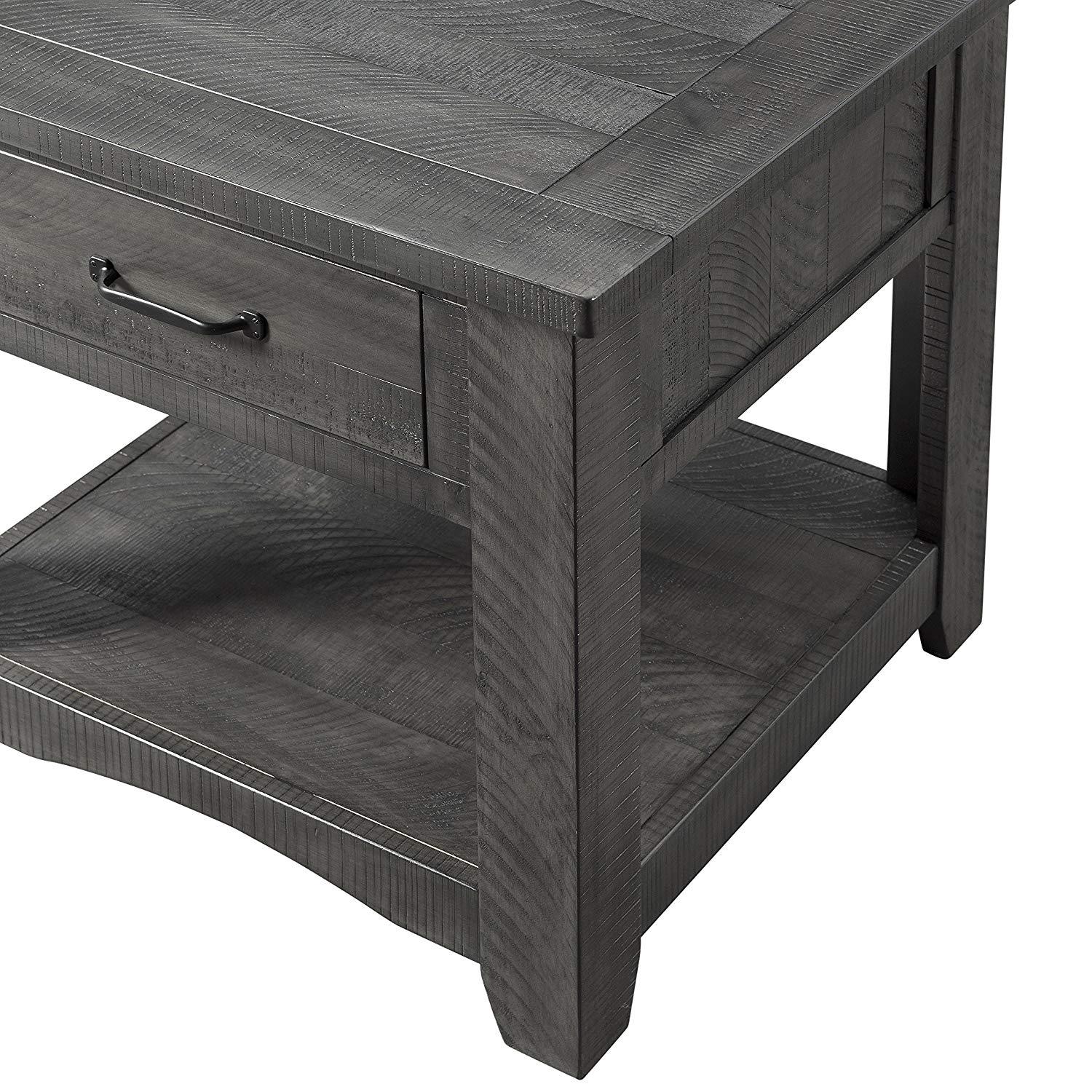 Wooden End Table With 1 Drawer & 1 Shelf, Gray