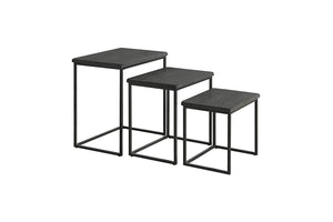 3 Piece Pine wood and Metal Nesting Table, Gray