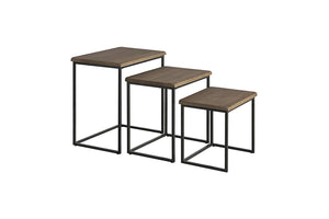 3 Piece Pine wood and Metal Nesting Table, Brown